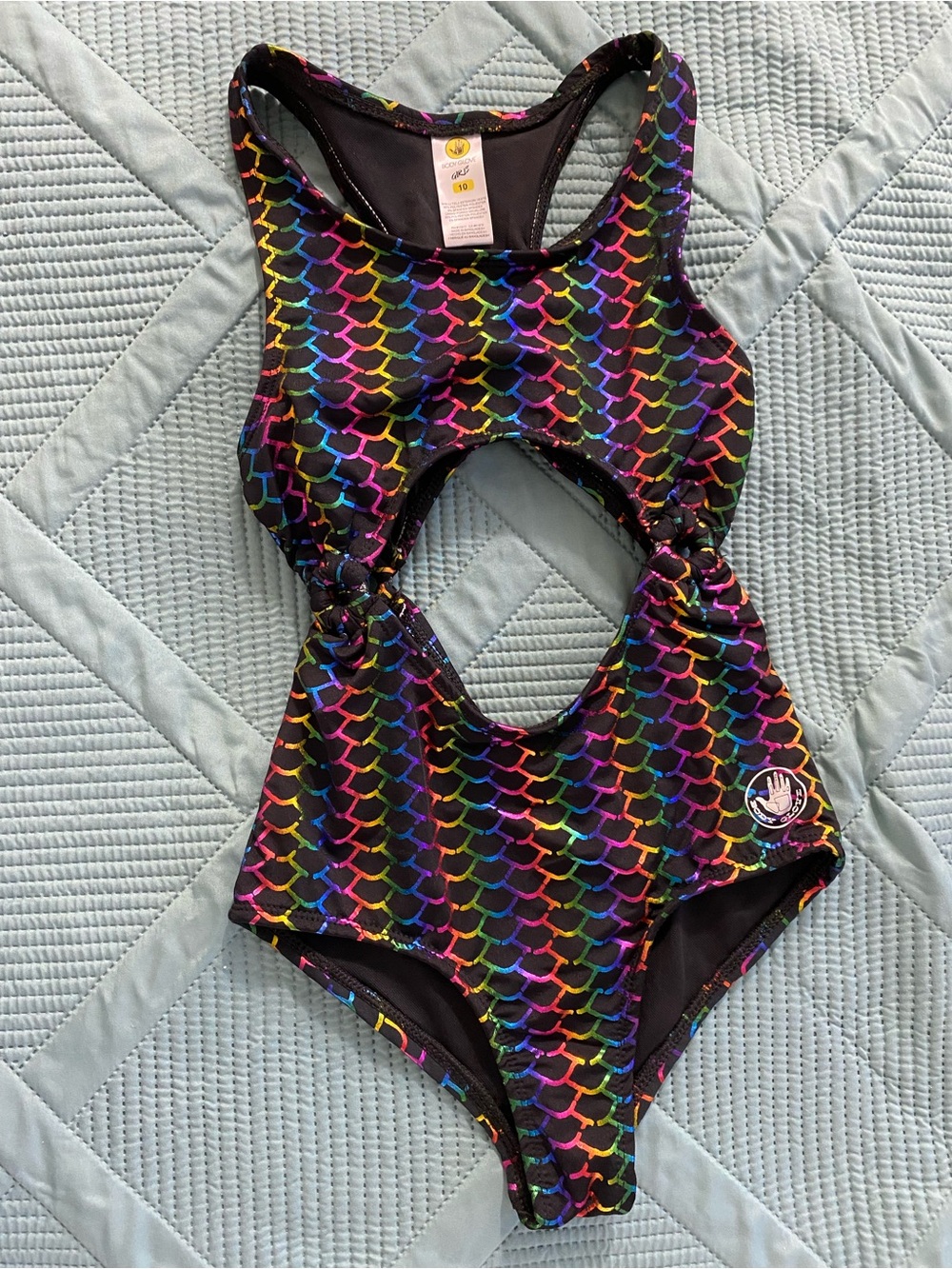 Body Glove Girls Black Rainbow Scale Cutout One-Piece Swimsuit - Multicolor